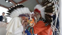 Pope Francis meets with Indigenous leaders during his penitential journey to Canada