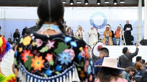 Encuentro con las poblaciones indígenas durante el viaje apostólico del Papa Francisco a Canadá, el 25 de julio de 2022. (Vatican Media)