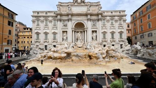 Tourists at the Trevi Fountain in Rome