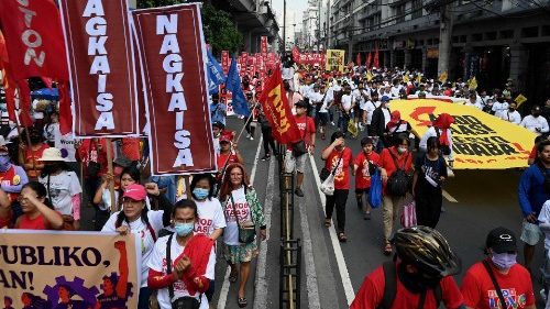 Demonstrators take part in a Labor Day rally in Manila on 1 May 2023.