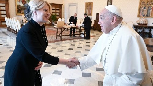 Pope Francis and President Zuzana Caputova of the Slovak Republic