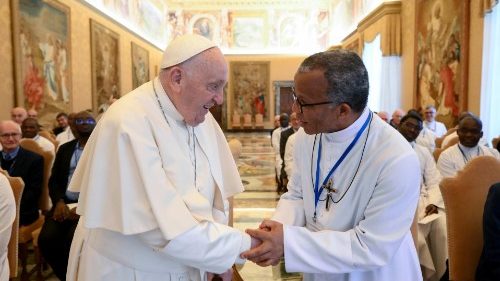 Pope Francis greets members of the Brothers of Christian Instruction