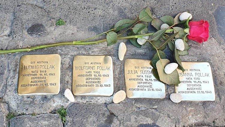 The Stolpersteine (stumbling stones) in Piazza Santi Apostoli